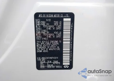 2022 Infiniti Qx80 Luxe z USA, uszkodzony, nr VIN JN8AZ2AFXN9743314